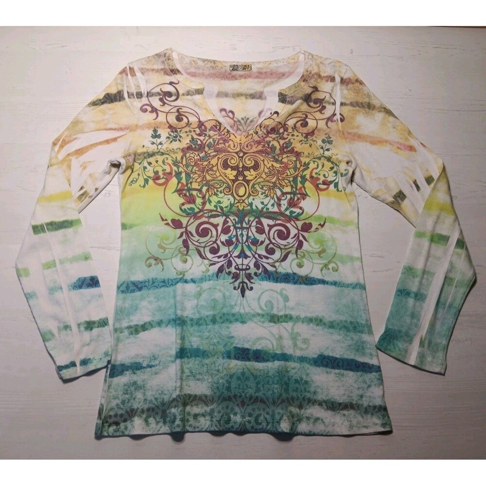 Vintage Y2K Amour Love Unique Boho Tie Dye Fairy Long Sleeve Top Women’s XL USA